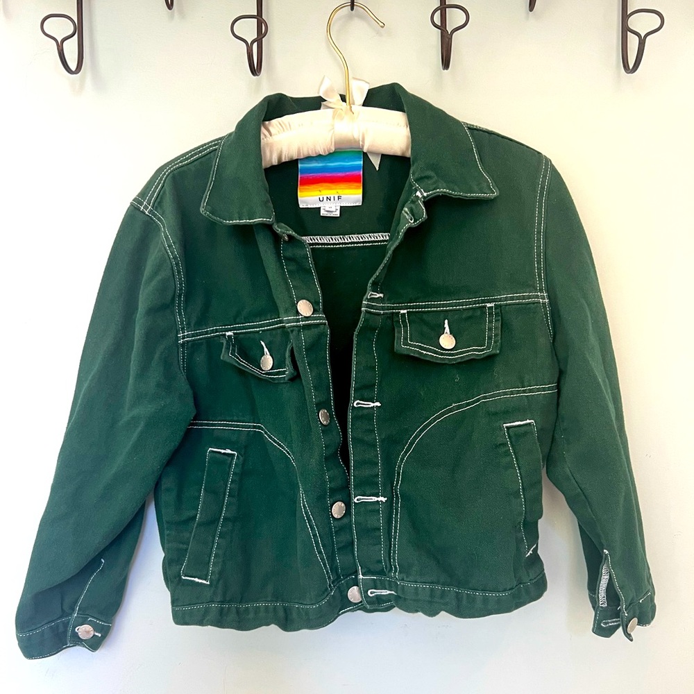 UNIF Green Denim Cropped Jacket M